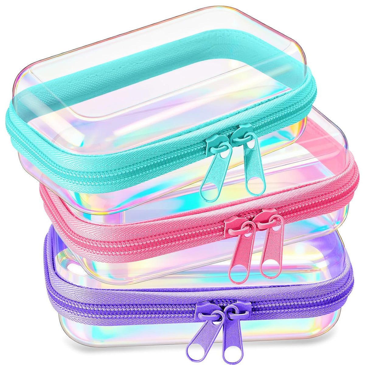 Hoolerry 3 Pcs Clear Hard Zipper Case Plastic Pouch Transparent Hard Case Clear Makeup Bag Portable