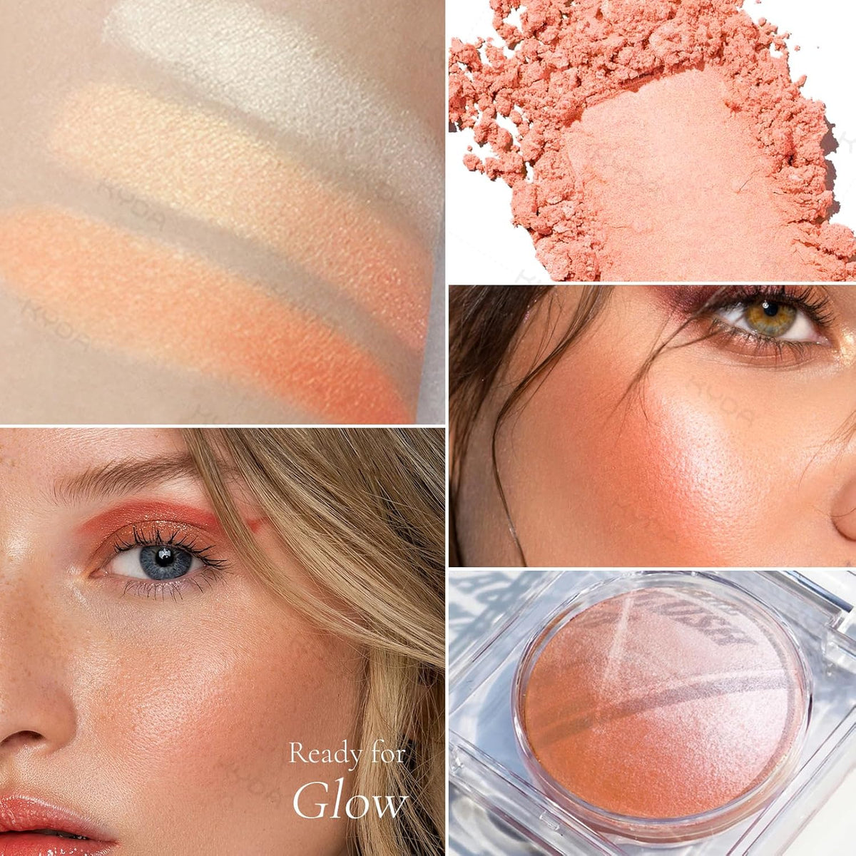 KYDA Baked Blush, Coral Glow Powder for Blush and Highlighter, High Glossy Finish, Lightweight
