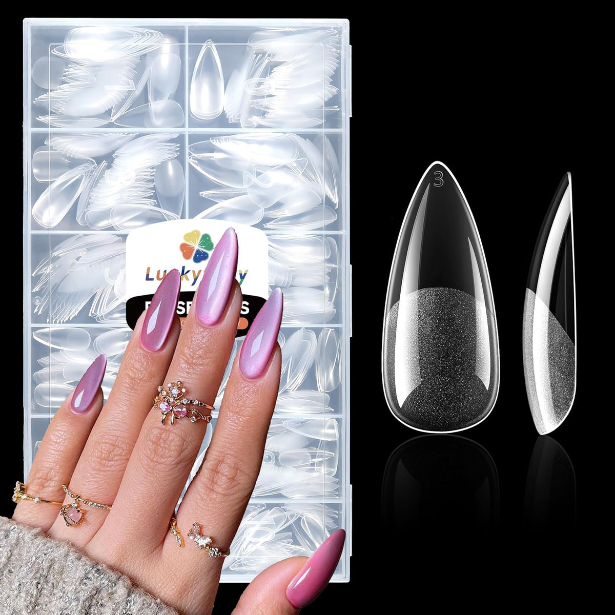 Long Almond Nail Tips: 504pcs Full Cover Soft Gel Nail Tips, 12 Sizes Pre-Etched Half Matte Almond