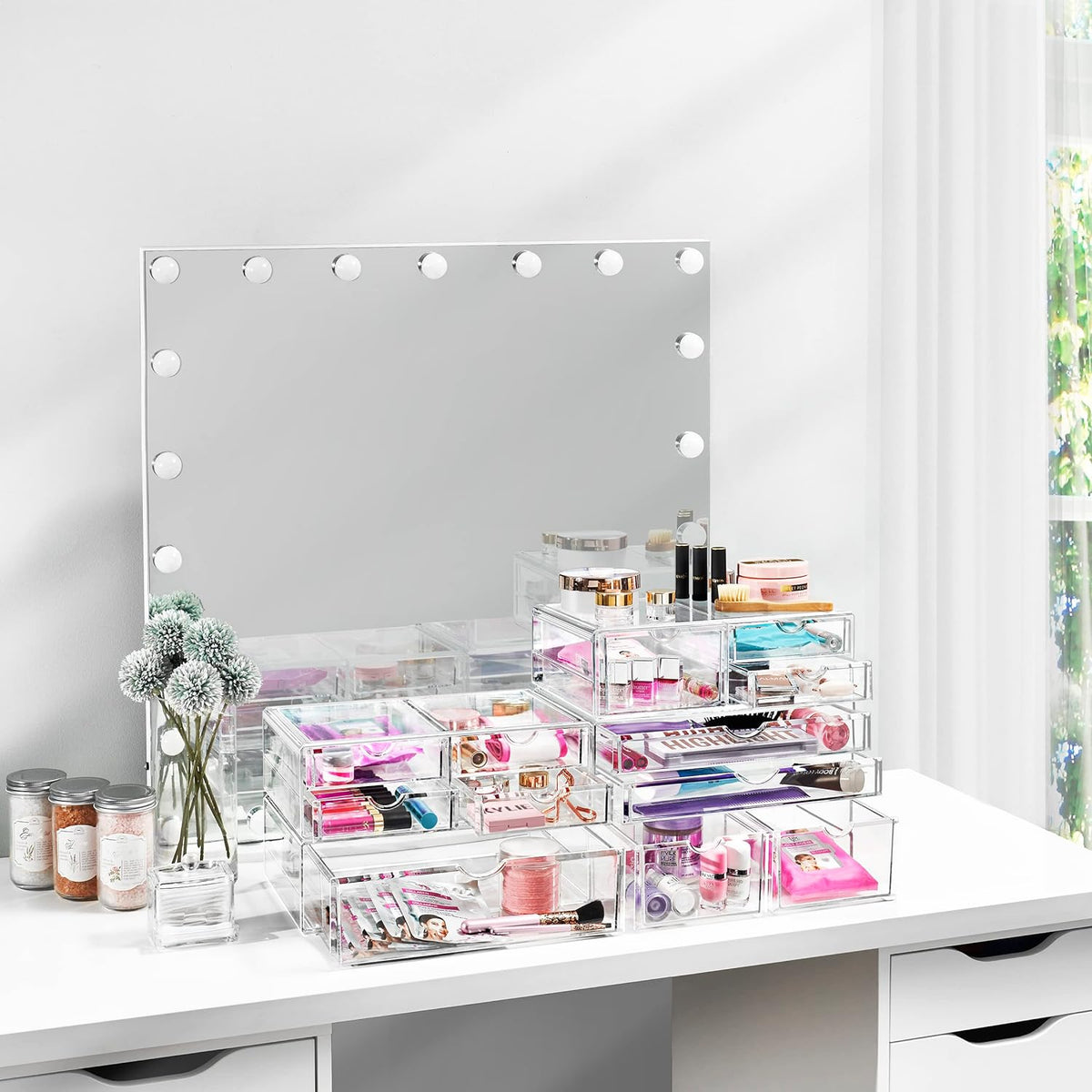 Sorbus Large Stackable Acrylic Drawers - 2 Clear Storage Drawers for Organizing Make up, Nail
