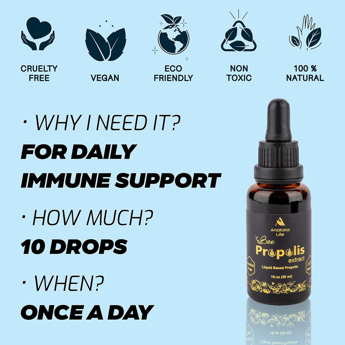 Natural Bee Propolis Extract, 30 mL, Advanced Liquid Tincture Immune System Booster and Seasonal