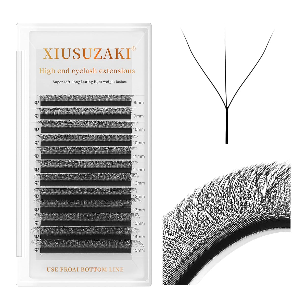 W Lash Extensions Supplies 3D Eyelash Extensions W Shape 0.07mm Thickness D Curl 10mm Premade Fans