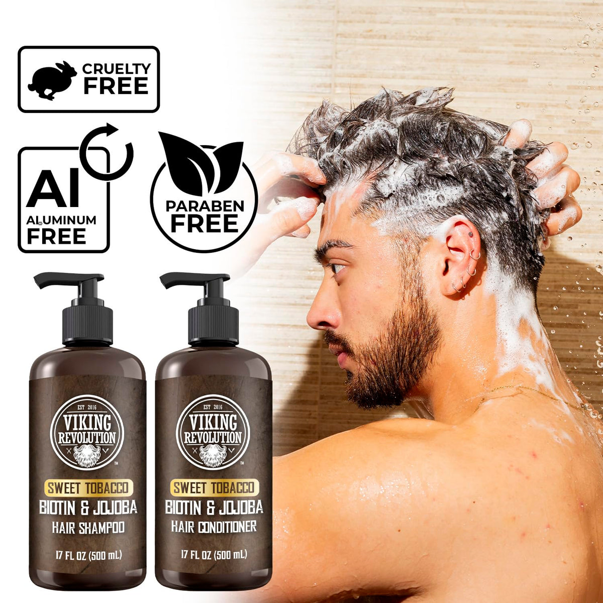 Viking Revolution Sweet Tobacco Mens Shampoo and Conditioner Set with Biotin and Jojoba Oil