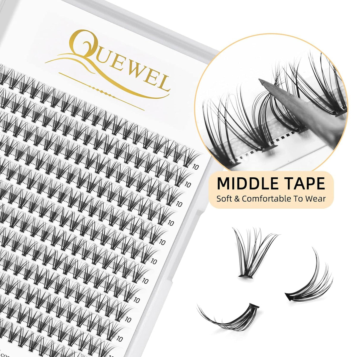 QUEWEL Lash Clusters 240Pcs Cluster Lashes 20D 0.07C Curl 10mm Individual Lashes Soft&Comfortable