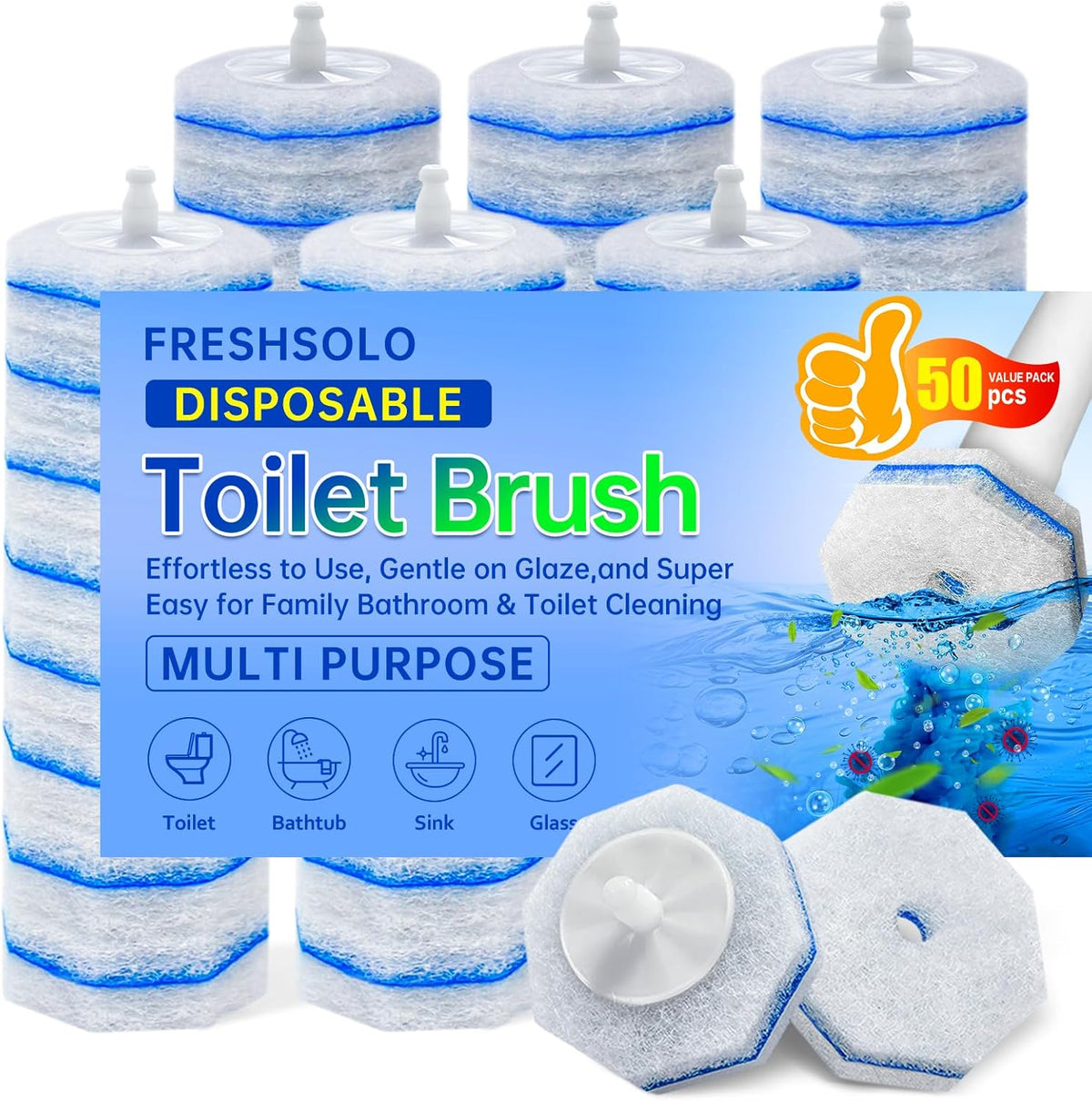50 Count Upgraded Toilet Wand Refills | 2X Cleaning Power Toilet Bowl Cleaners | Extra Foam