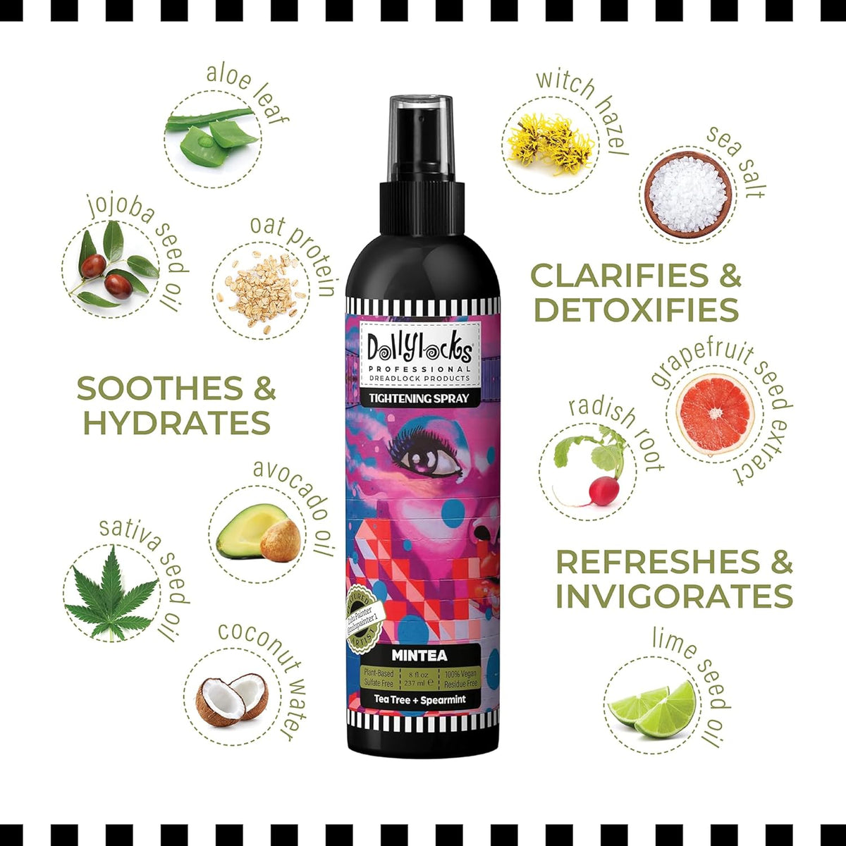 Dollylocks Dreadlock Tightening Spray for Locs - Mintea, Tea Tree Spearmint - Strengthen, Tame