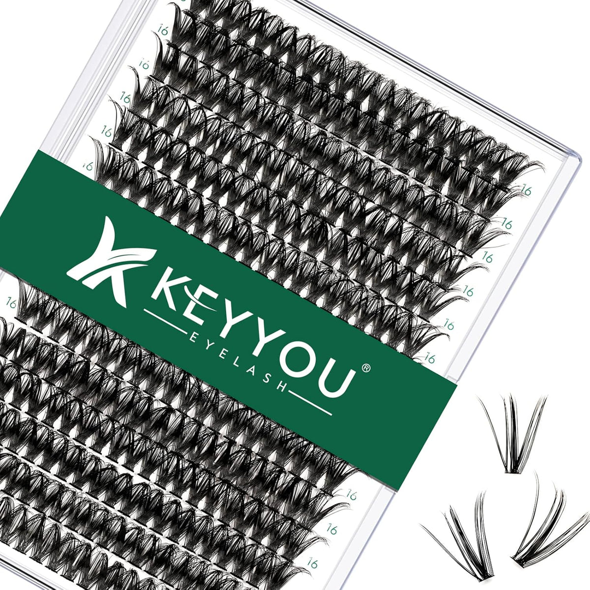 Lash Clusters 300pcs Individual Lashes 50D 0.07D Curl 16mm DIY Eyelash Extension KEYYOU Large Tray