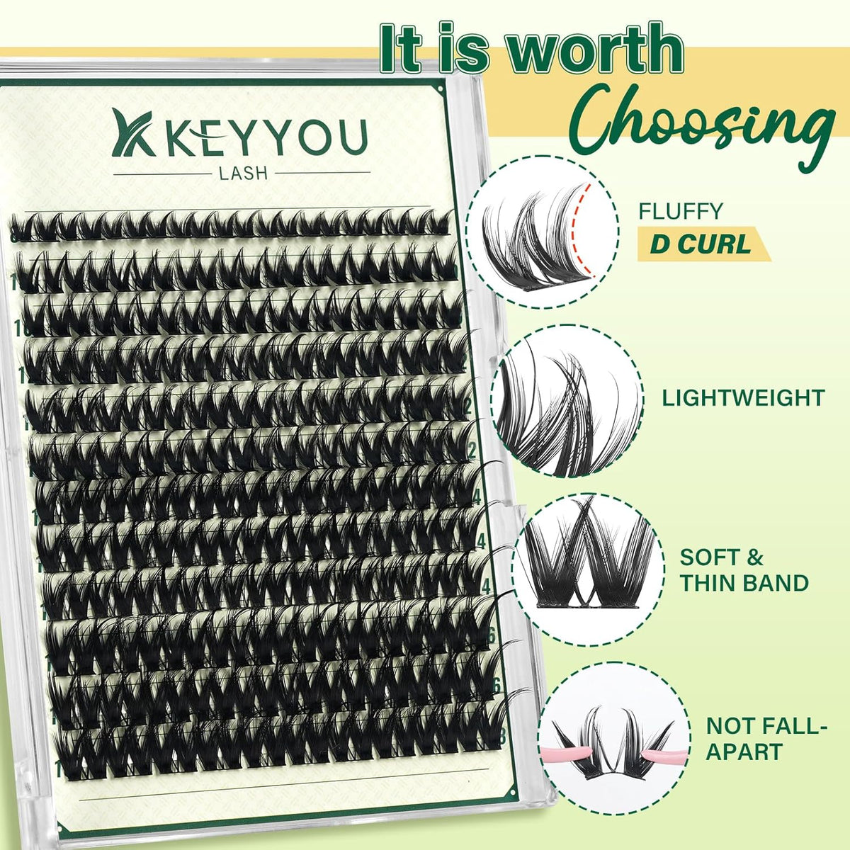 KEYYOULASH Lash Clusters Manga Lash Extension D Curl 120pcs 8-18mm Wispy Eyelash Clusters Natural