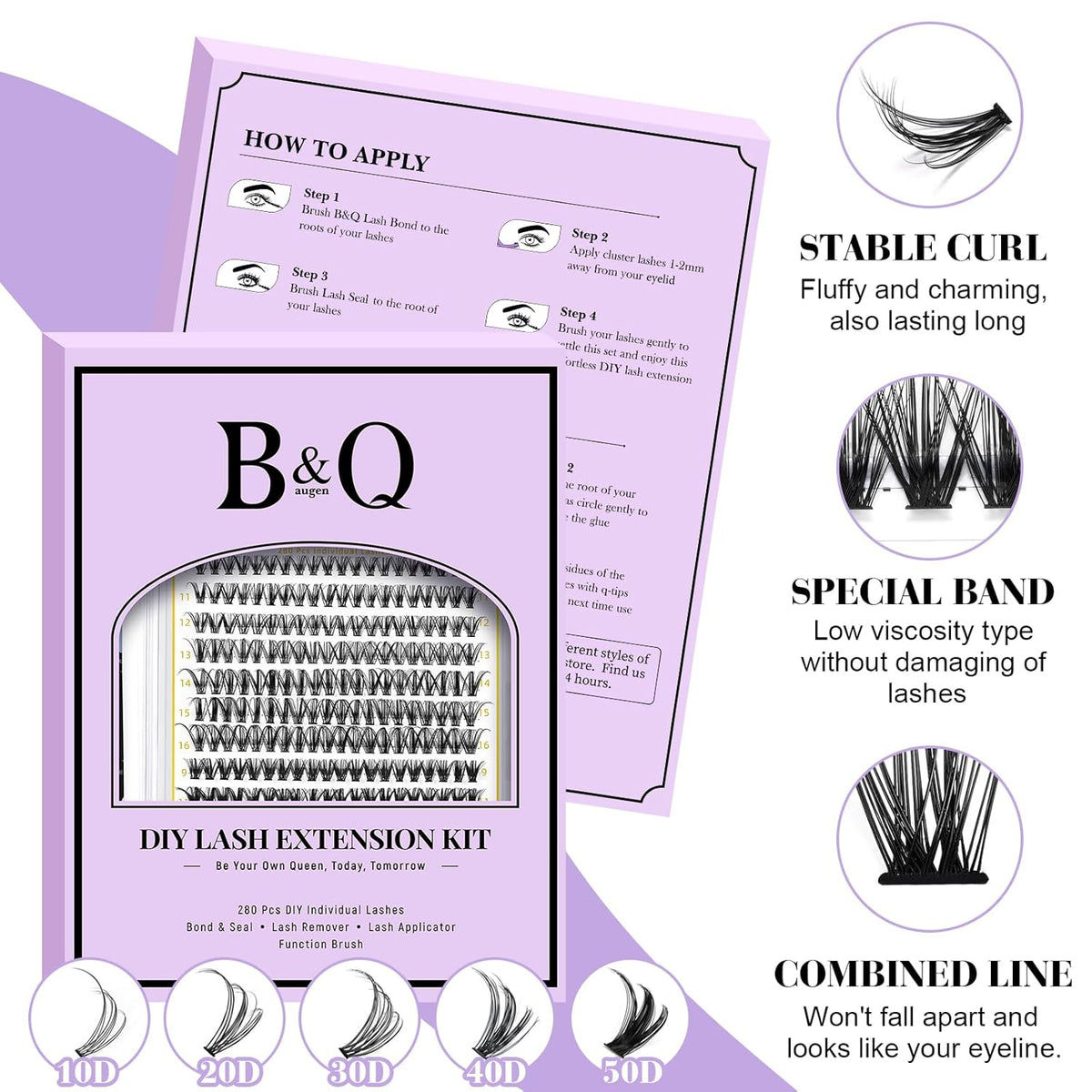 B&Q Lash Clusters Kit 280PCS Eyelash Clusters Kit,30D 40D D 9-16MIX Individual Lash Comfortable