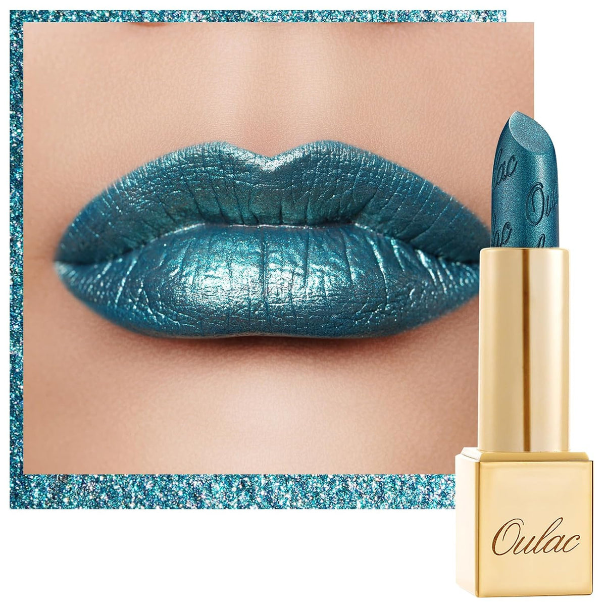 Oulac Metallic Green Lipstick for Women with Metallic 3D Shine, Lightweight Hydrating Formula
