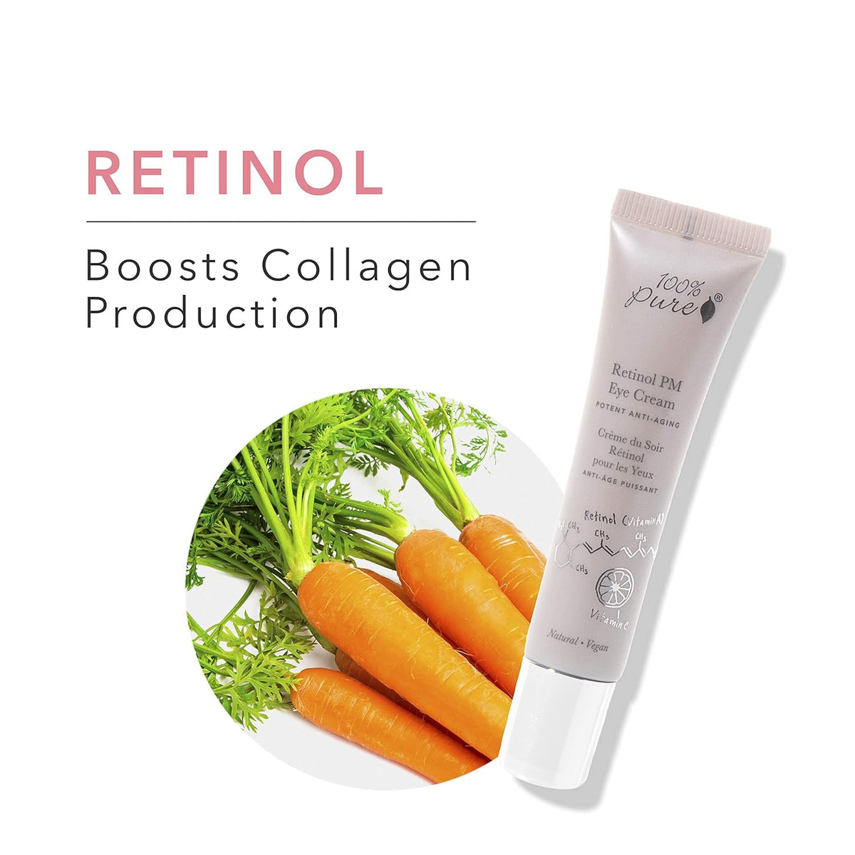 100% PURE Retinol Eye PM Cream, Anti-Aging Eye Cream for Wrinkles, Pure Retinol Cream, Wrinkle