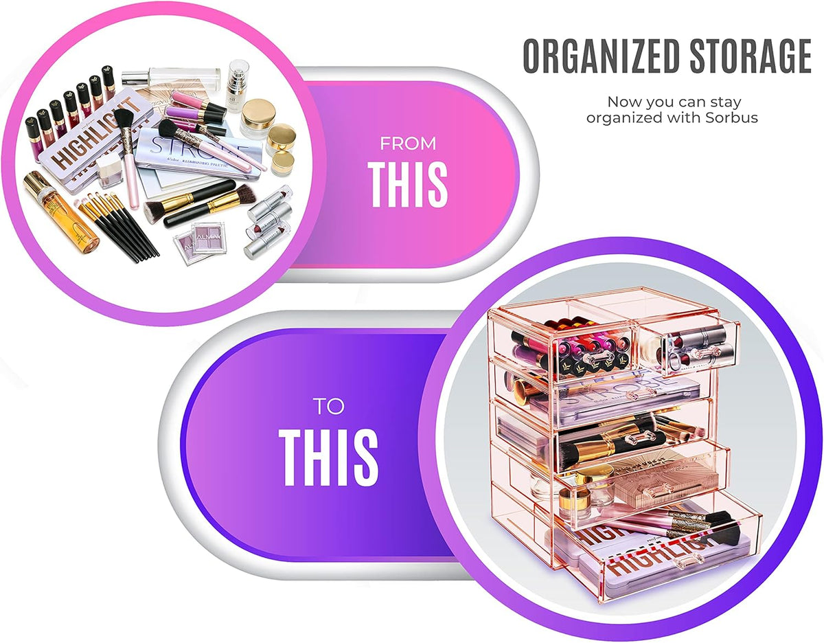 Sorbus Acrylic Makeup Organizer - Organization and Storage Case for Cosmetics Make Up & Jewelry