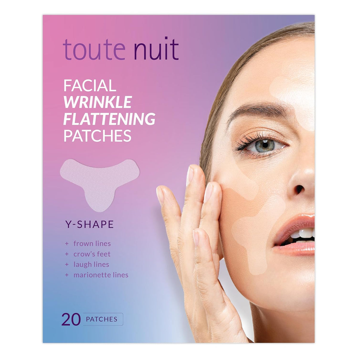 Toute Nuit Wrinkle Patches – Y Shape – Face Tape for Forehead, Between the Eyes & Around Mouth