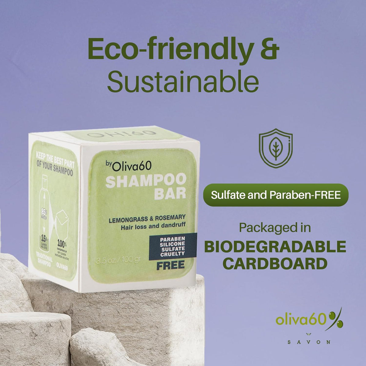 Shampoo Bar Lemongrass Rosemary - Olive, Argan, Macadamia Oil | Sulfate & Paraben Free | Organic