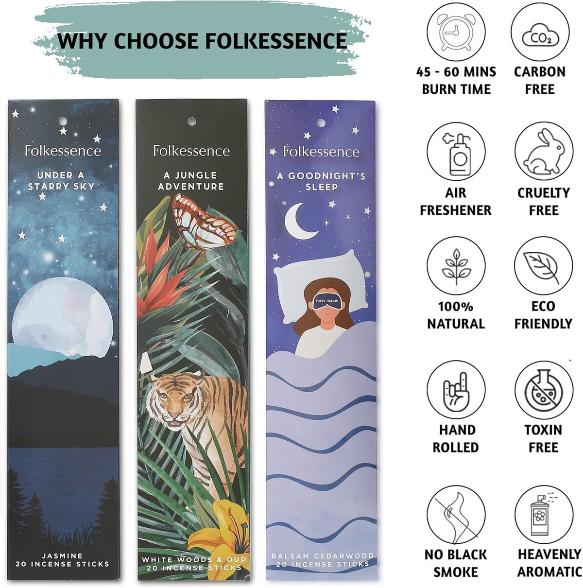 Folkulture Incense Sticks | Set of 6 (120 Fall Insence-Sticks) with 45 Mins Burn Time | Non Toxic