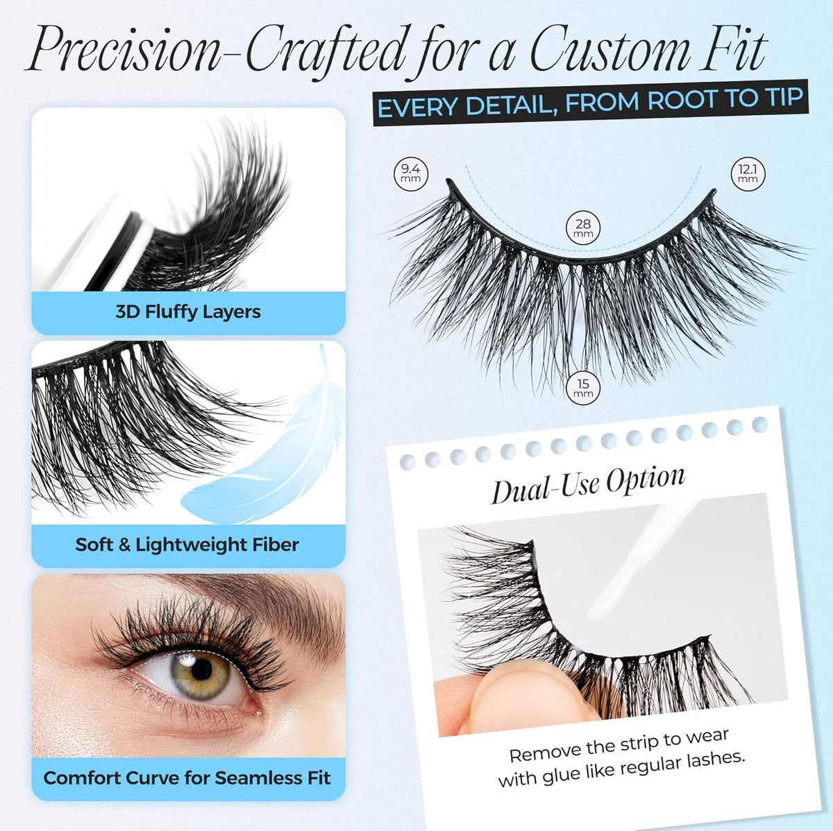 LASHVIEW Self Adhesive Eyelashes 5 Pairs Cat Eye Wispy Self-adhesive False Lashes Reusable Natural