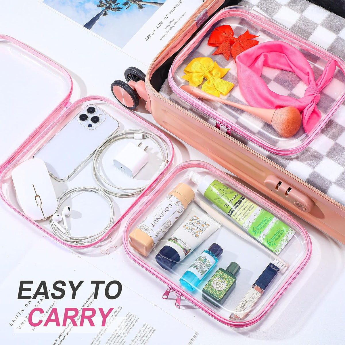 Sanwuta 6 Pcs Clear Hard Zipper Case Pencil Pouches Hard Plastic Zipper Pouches Makeup Bag