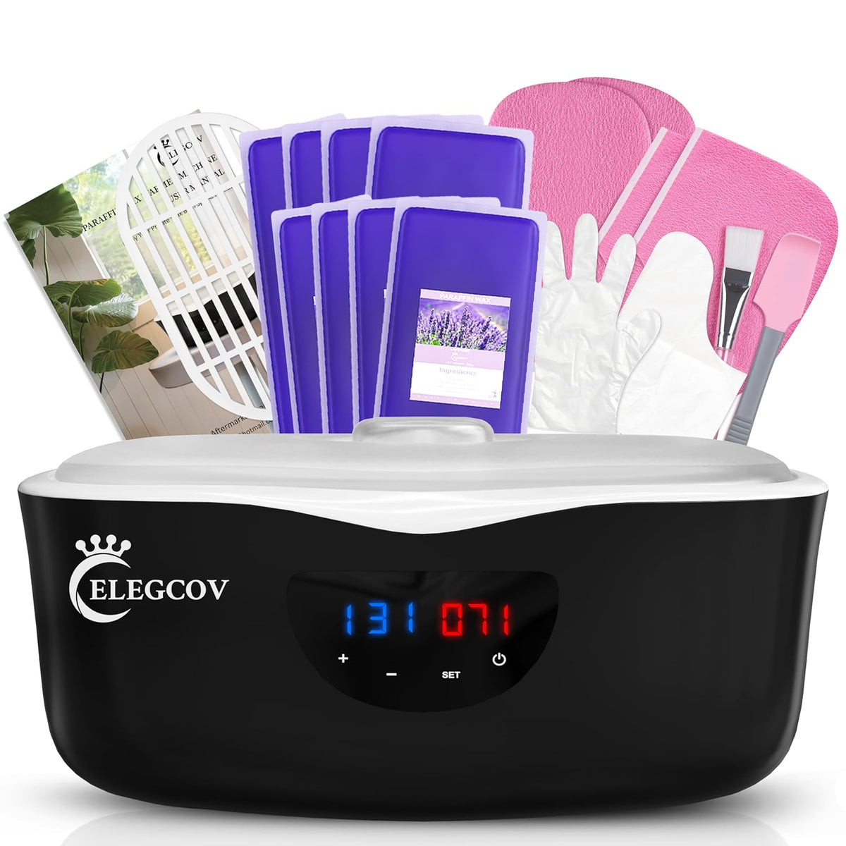 Paraffin Wax Machine for Hand and Feet - ELEGCOV Paraffin Wax Warmer with 8 Packs Lavender Bath Wax