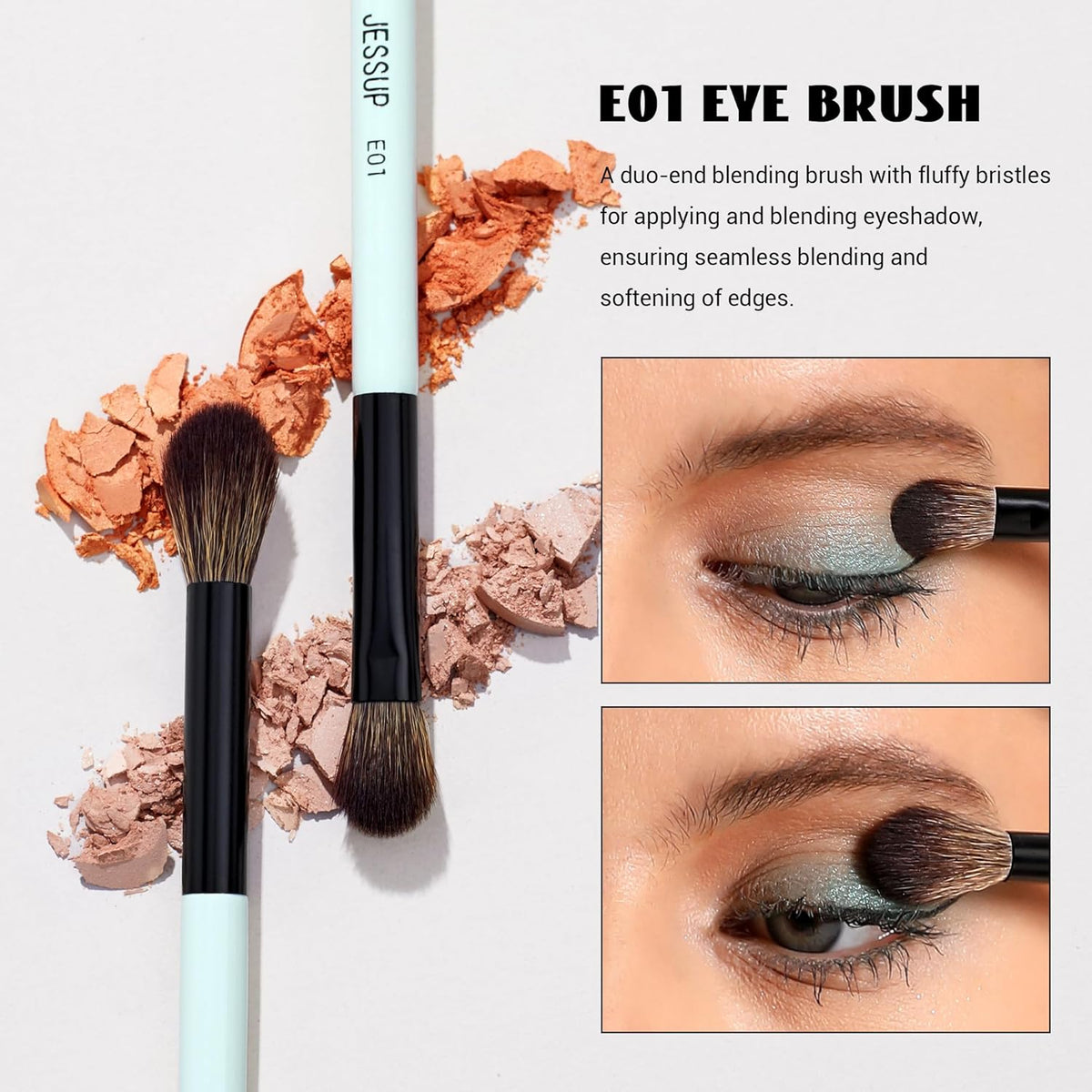 Jessup Makeup Brushes 2pcs Double Sided Foundation Brush Contour Brush Dual Ended Eye Blending