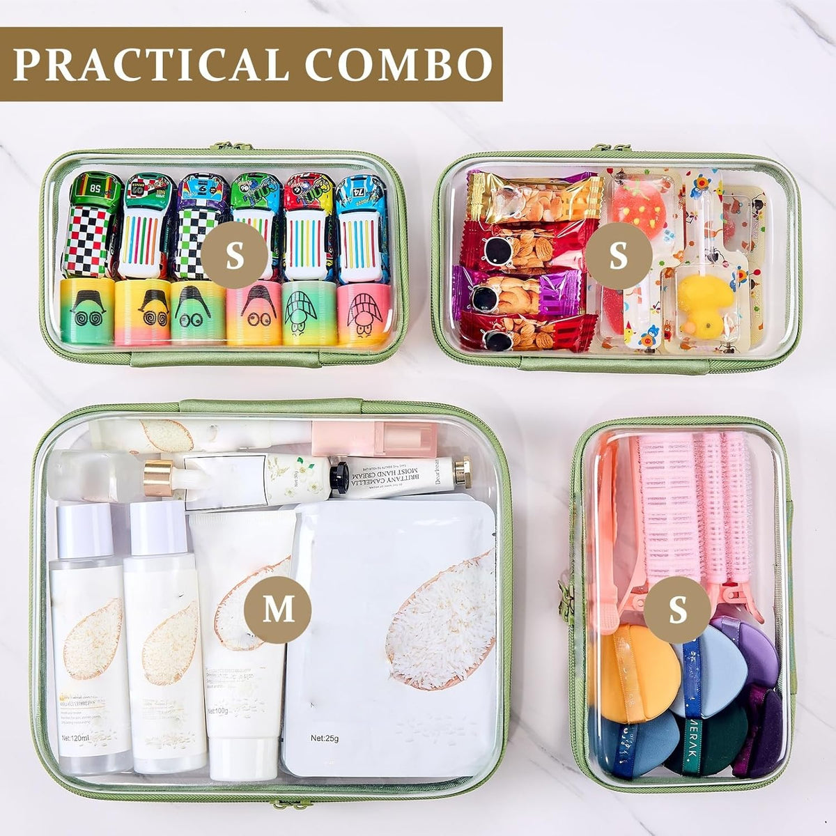 4 pcs Clear Zipper Pouches,Hard Shell Zipper Case, Toiletry Bag for Travel, CLear Diaper Bag