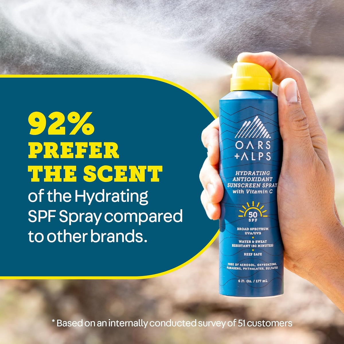 Oars + Alps Hydrating SPF 30 Sunscreen Spray, Naturally Derived Skin Care Infused with Vitamin C