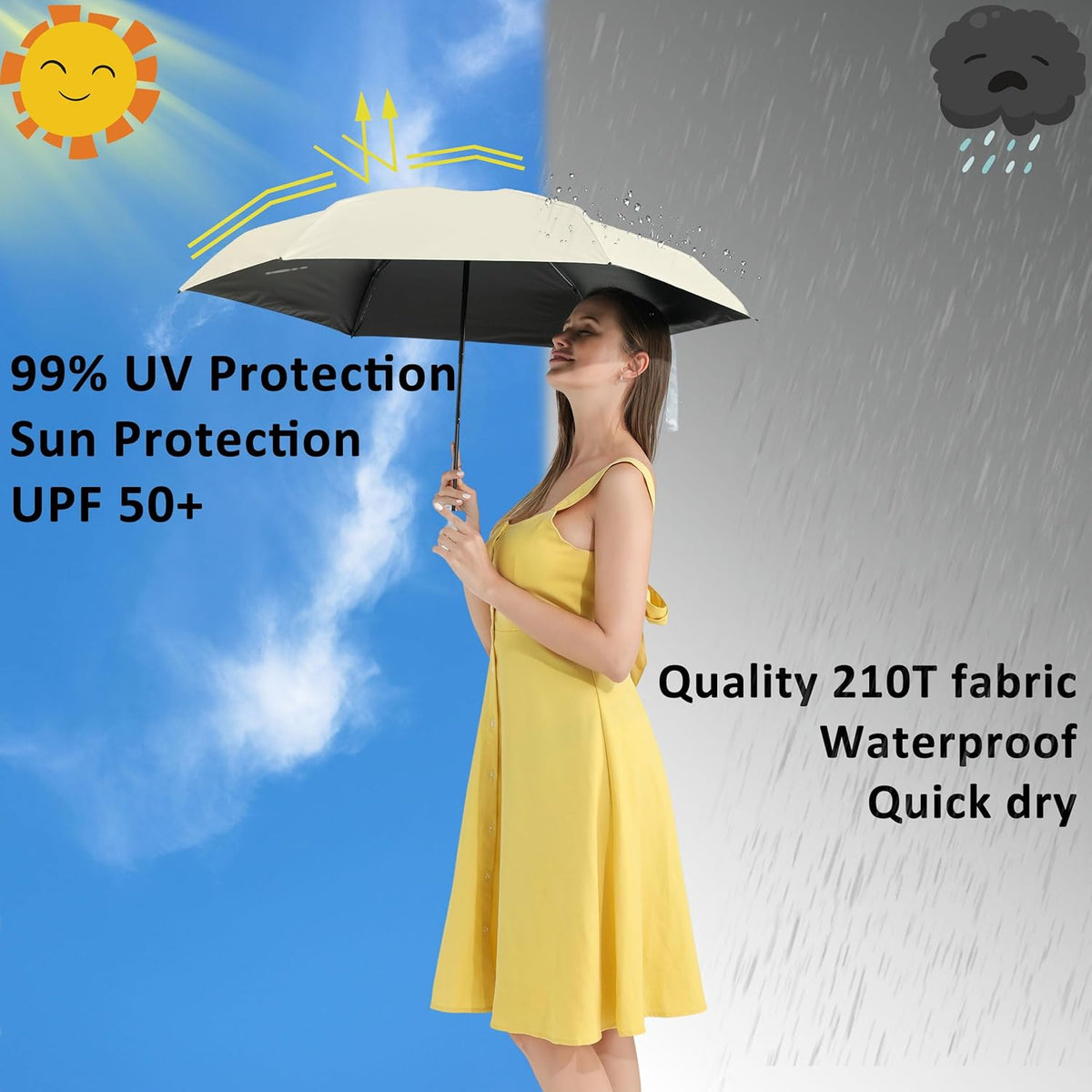 BAODINI Travel Essentials Mini Umbrella for Purse With Case Small Compact UV Sun Protection