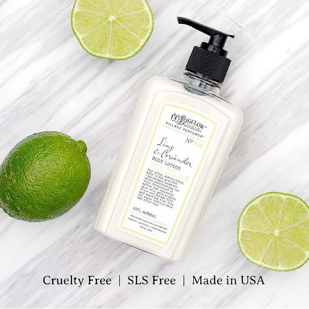 C.O. Bigelow Lime Coriander Body Lotion, Village Perfumer Moisturizing Body Lotion with Aloe Vera