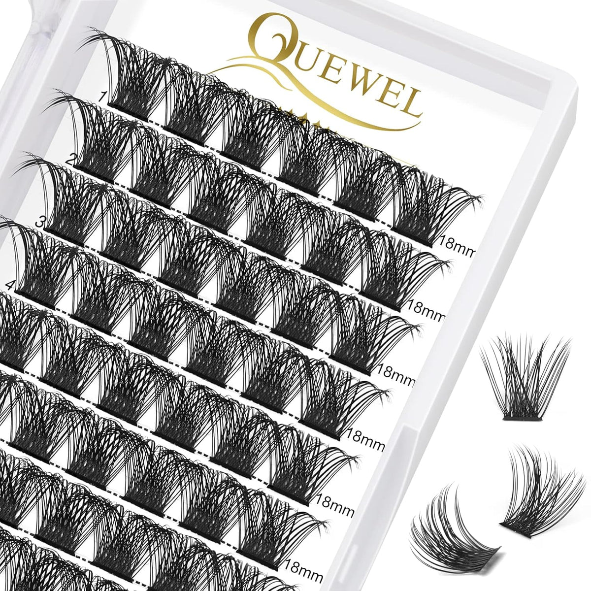 QUEWEL Cluster Lashes 72 Pcs Wide Stem Individual Lashes C/D Curl 8-18mm Length DIY Eyelash