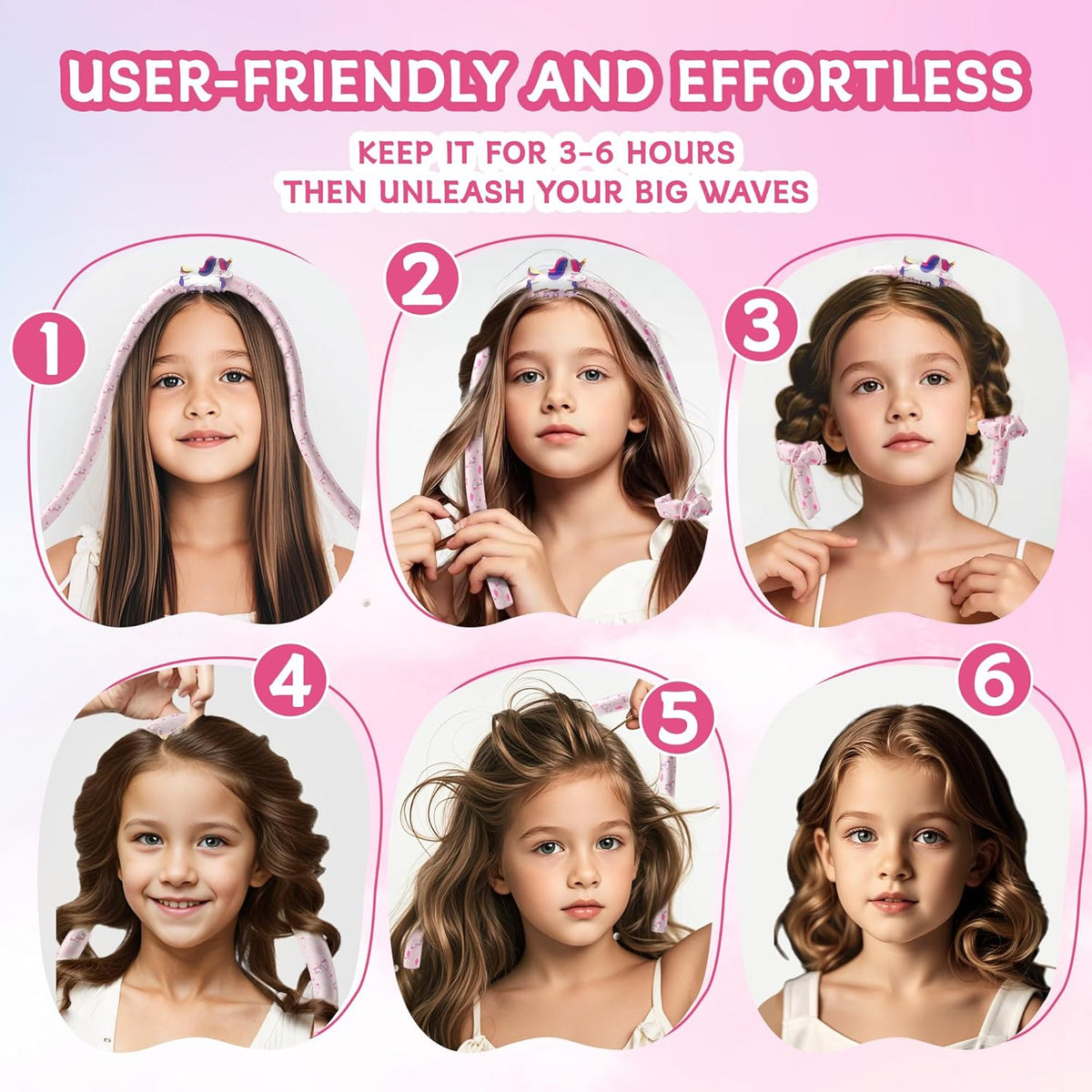 Girls Heatless Curls Overnight, Kids Unicorn Hair Rollers with Hair Clips, Hair Accessories for