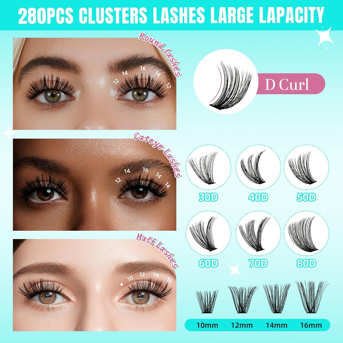 Lash Clusters Wispy 280PCS Eyelash Extension 40D 50D Cluster Lashes Individual Lashes DIY Lash