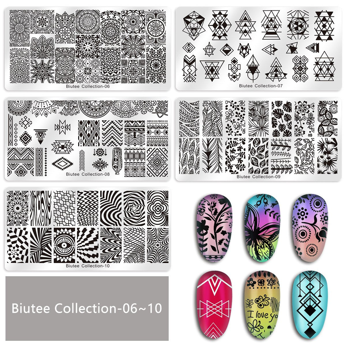 Biutee 19pcs Nail Stamp Plates set 15 plate 1Stamper 2Scraper 1storage bag Nails Art Stamping Plate