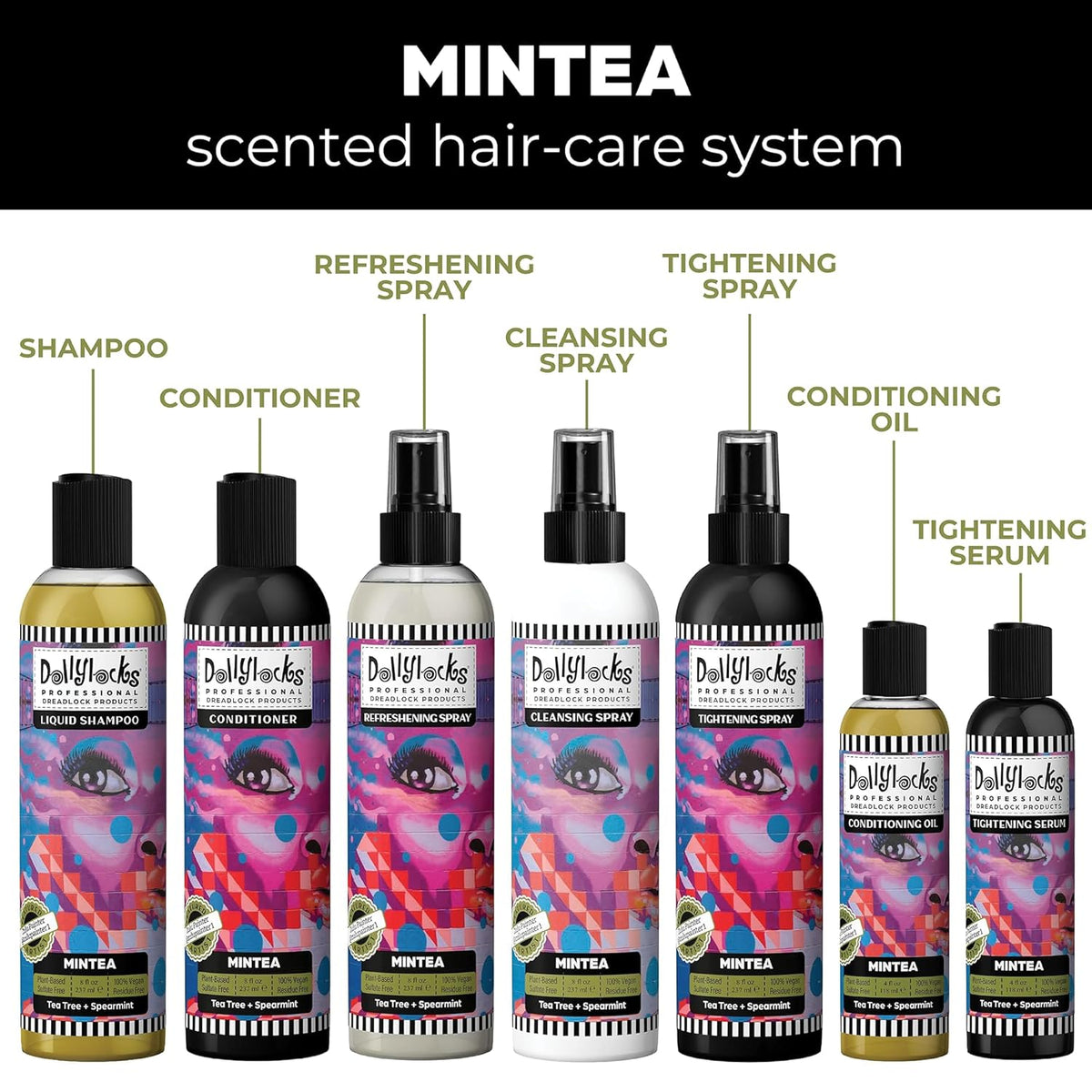 Dollylocks Dreadlock Tightening Spray for Locs - Mintea, Tea Tree Spearmint - Strengthen, Tame