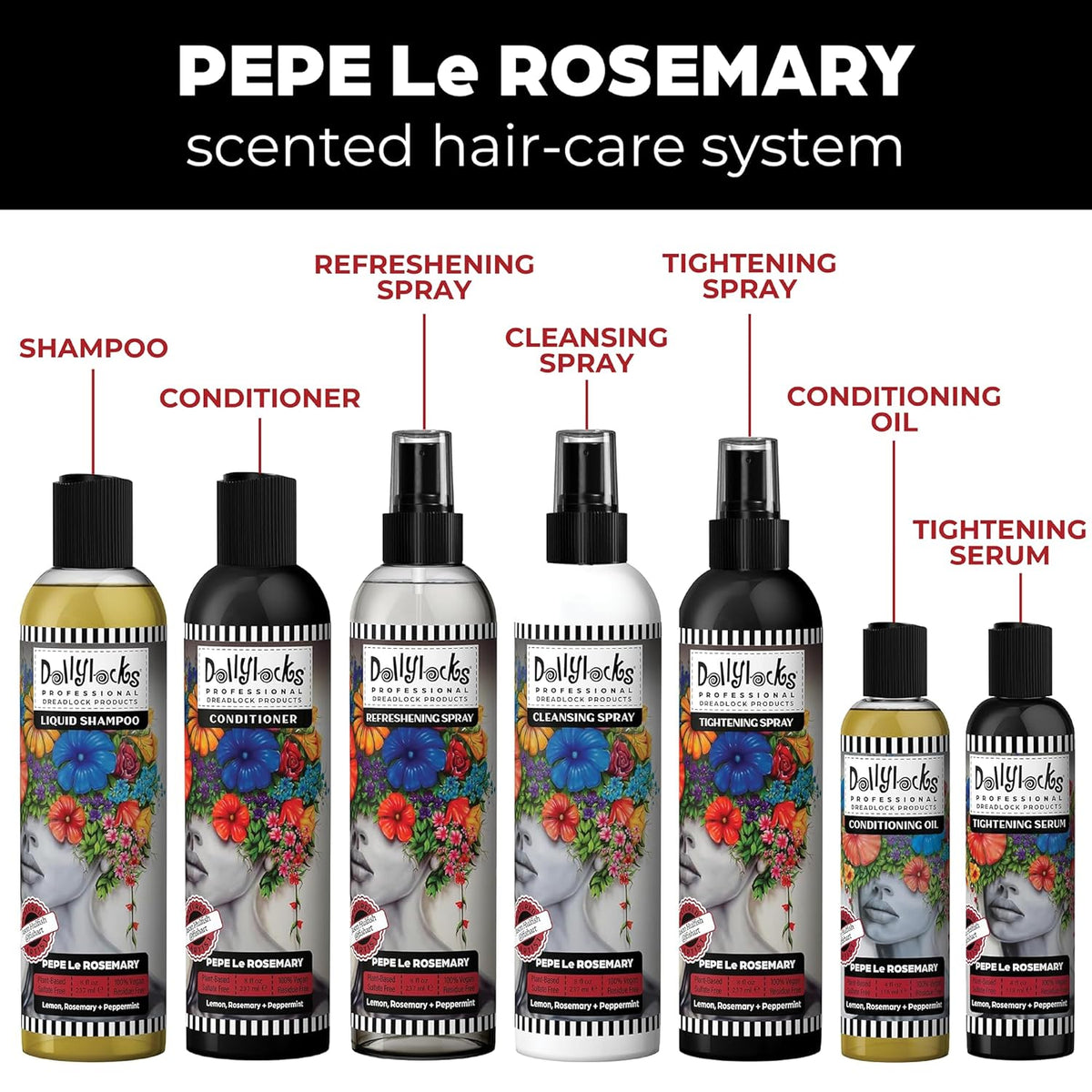 Dollylocks Dreadlock Refreshening Spray for Locs - Pepe Le Rosemary, Peppermint Lemon and Rosemary