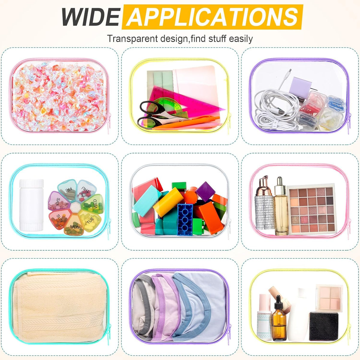 Sanwuta 6 Pcs Clear Hard Zipper Case Pencil Pouches Hard Plastic Zipper Pouches Makeup Bag