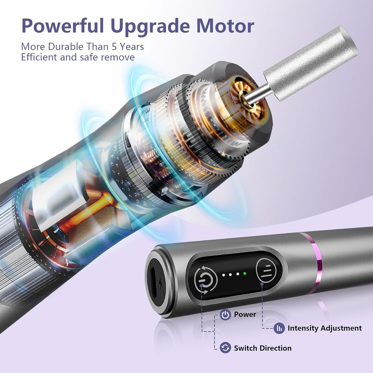 Cordless Nail Drill Electric Rechargeable File Kit, Professional Efile Acrylic Gel Nail Polish