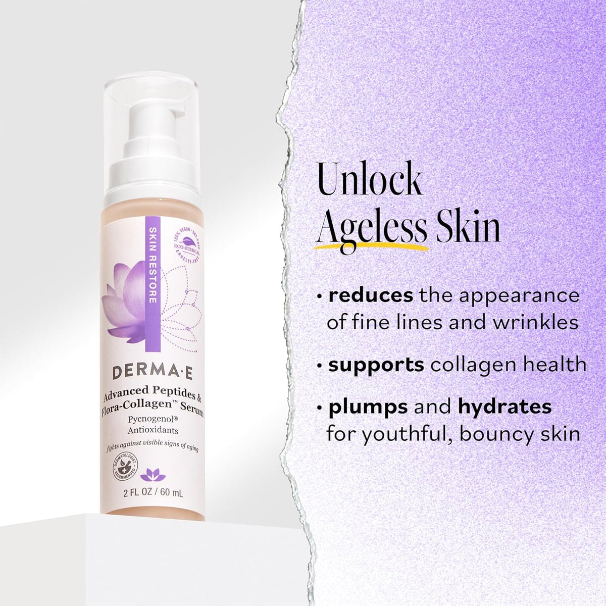 DERMA E Advanced Peptides and Vegan Flora-Collagen Serum – Double Action Collagen Face Cream with