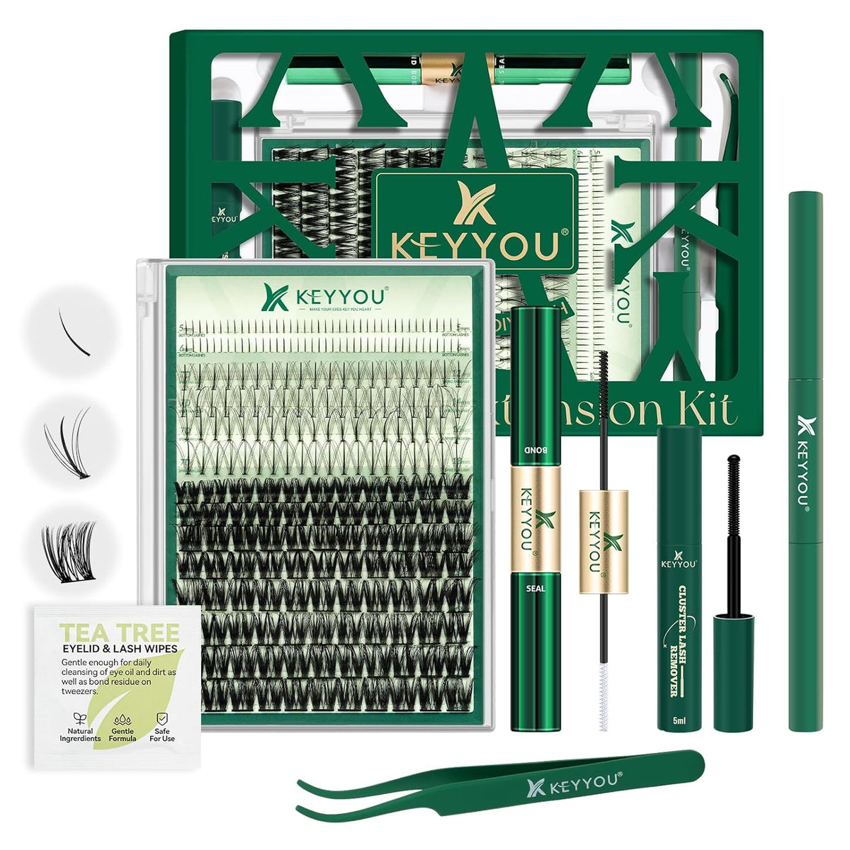 KEYYOU Lash Extension Kit Mixed 5-16mm Eyelash Extension Kit with Bottom Lashes Multi-Type Lash