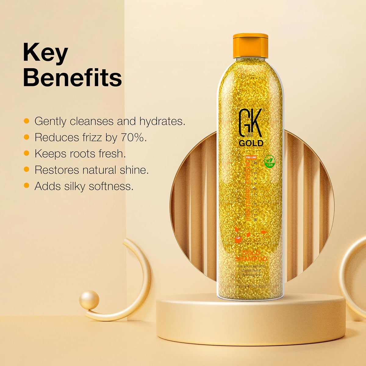 GK HAIR Global Keratin Gold Shampoo (8.5 Fl Oz/250ml) Hair Moisturizing Shine and Protection With