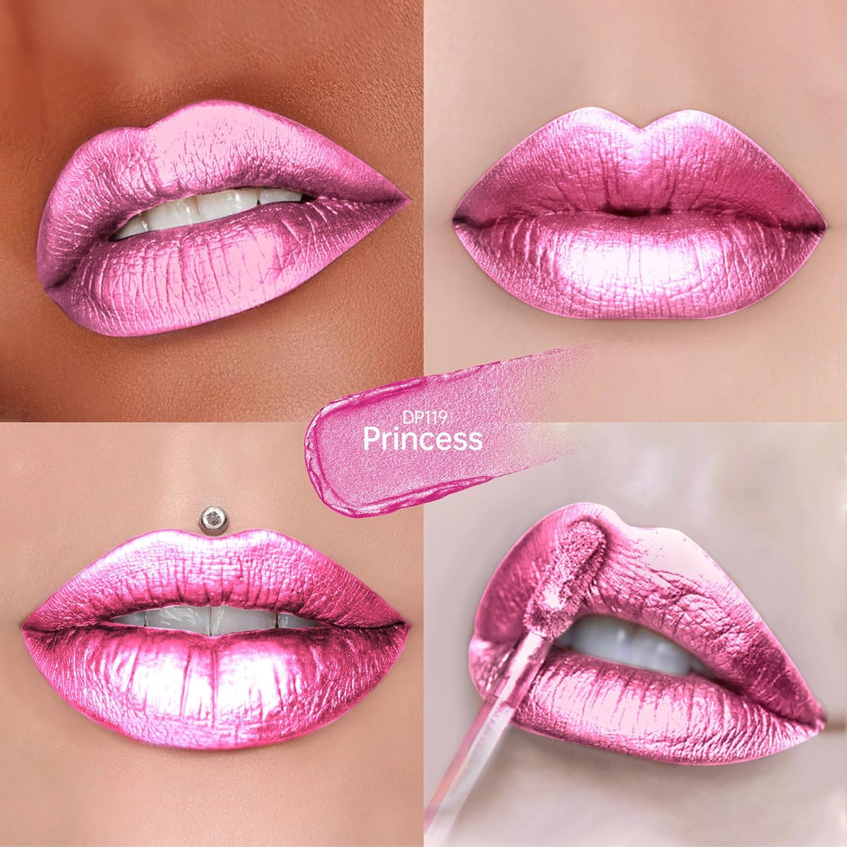 Pink Lipsticks for Women Metallic Lipstick Long Lasting Non Stick Cup Lip Gloss, Shimmer