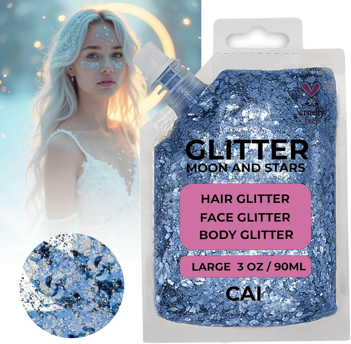 Face, Body & Hair Glitter Gel – Halloween Glitter for Kids and Women – 3 Oz Cosmetic-Grade Gel