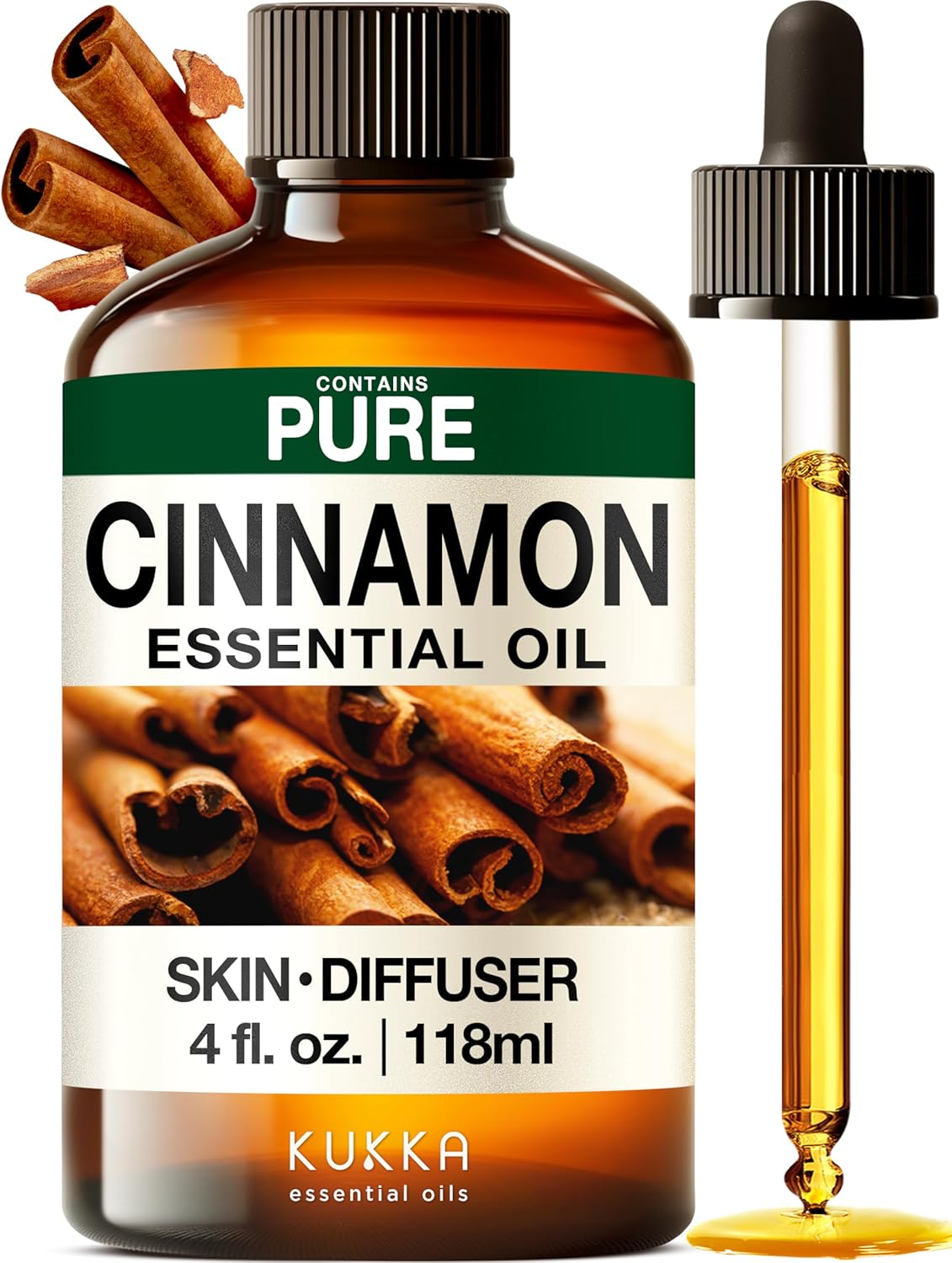 Kukka Cinnamon Essential Oil for Skin & Diffuser - 4 Fl Oz - Cinnamon Oil, Aromatherapy and
