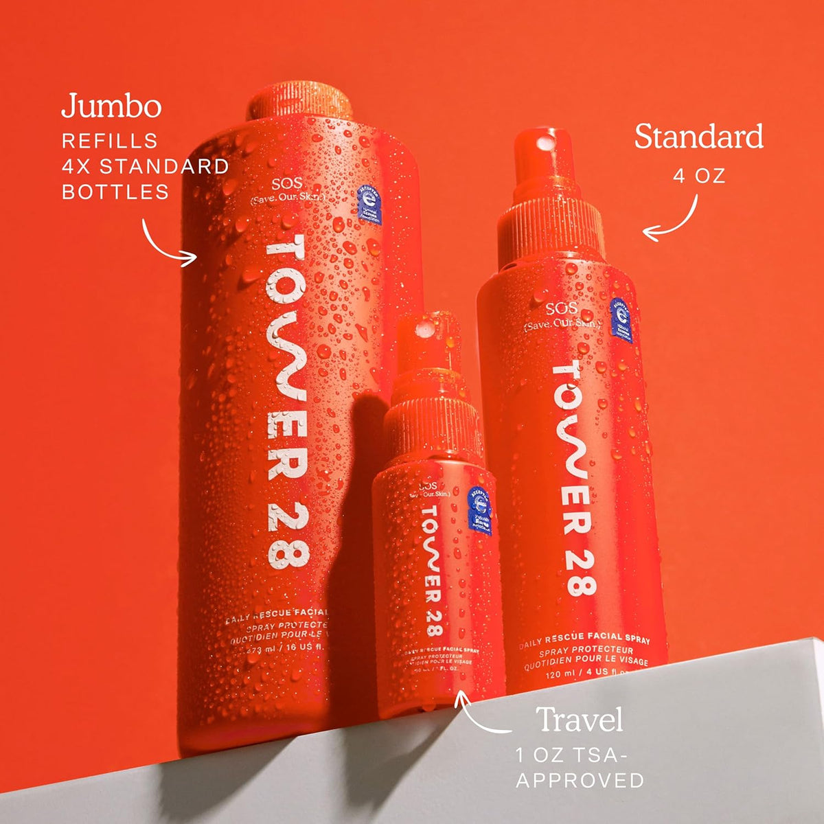 Tower 28 SOS Daily Rescue Facial Spray for Sensitive Skin, Hypochlorous Acid Spray Helps Reduce