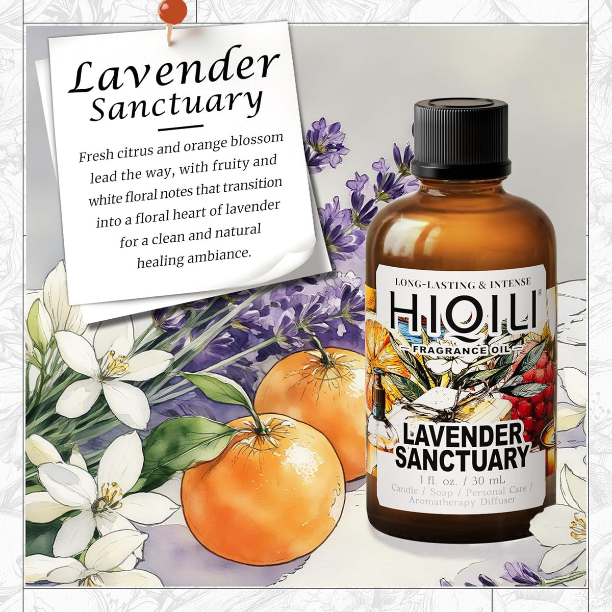 HIQILI Lavender Sanctuary Fragrance Oil for Diffuser, Candle & Soap & Perfume Making, for Hotel and
