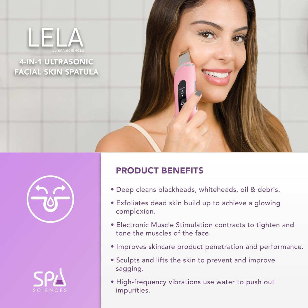 Spa Sciences - LELA - 4-in-1 Facial Spatula for Deep Cleansing, Pore Extraction, Serum Infusion