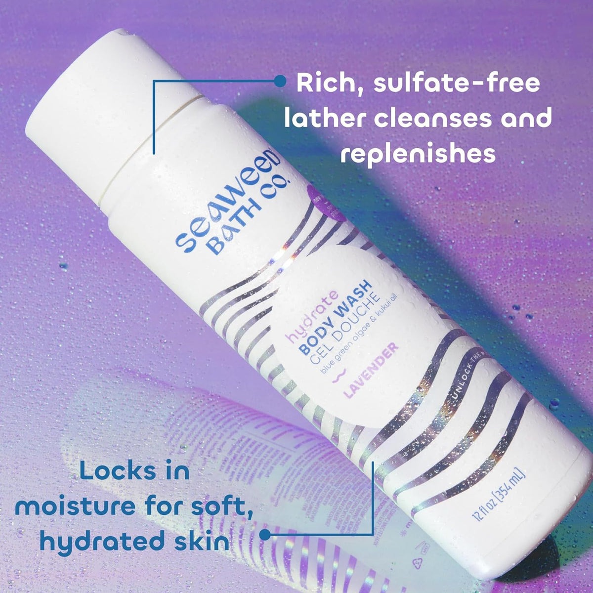 Seaweed Bath Co. Hydrate Body Wash - Lavender - Hydrating Foaming Cleanser with Soothing Natural