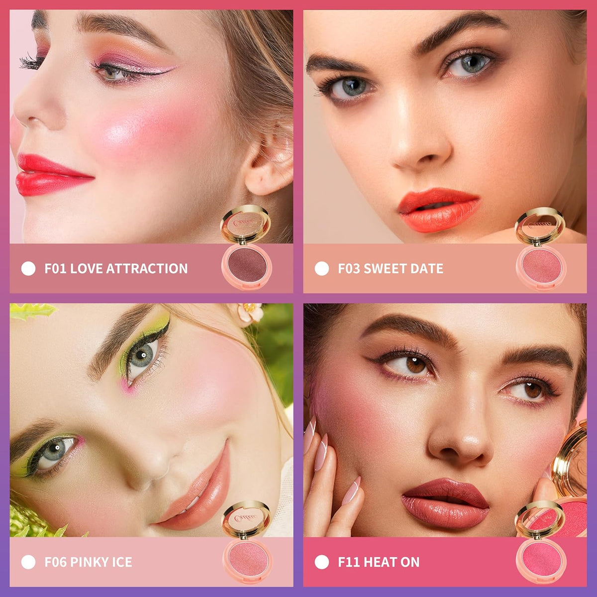 Oulac Pink Luminisers Powdery Blusher for Cheeks Face Glow,Brighten Skin As Highlighter Makeup