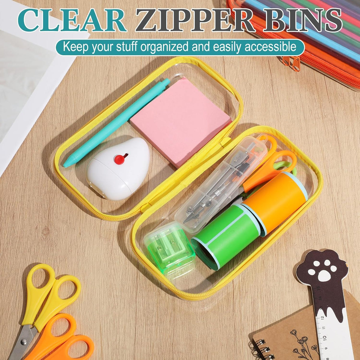 Sanwuta 6 Pcs Clear Hard Zipper Case Pencil Pouches Hard Plastic Zipper Pouches Makeup Bag