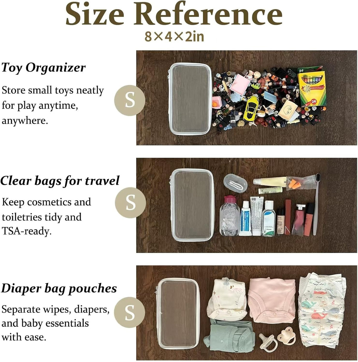 4 pcs Clear Zipper Pouches,Hard Shell Zipper Case, Toiletry Bag for Travel, CLear Diaper Bag