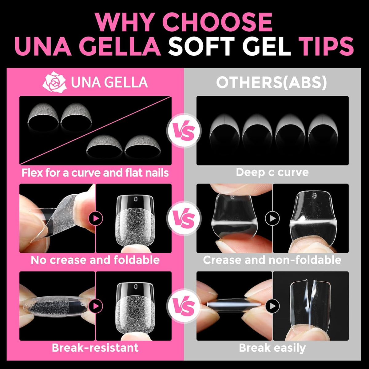 UNA GELLA Extra Short Square Nail Tips XS 216pcs Pre-shape Extra Short Square Press on Nails Gel