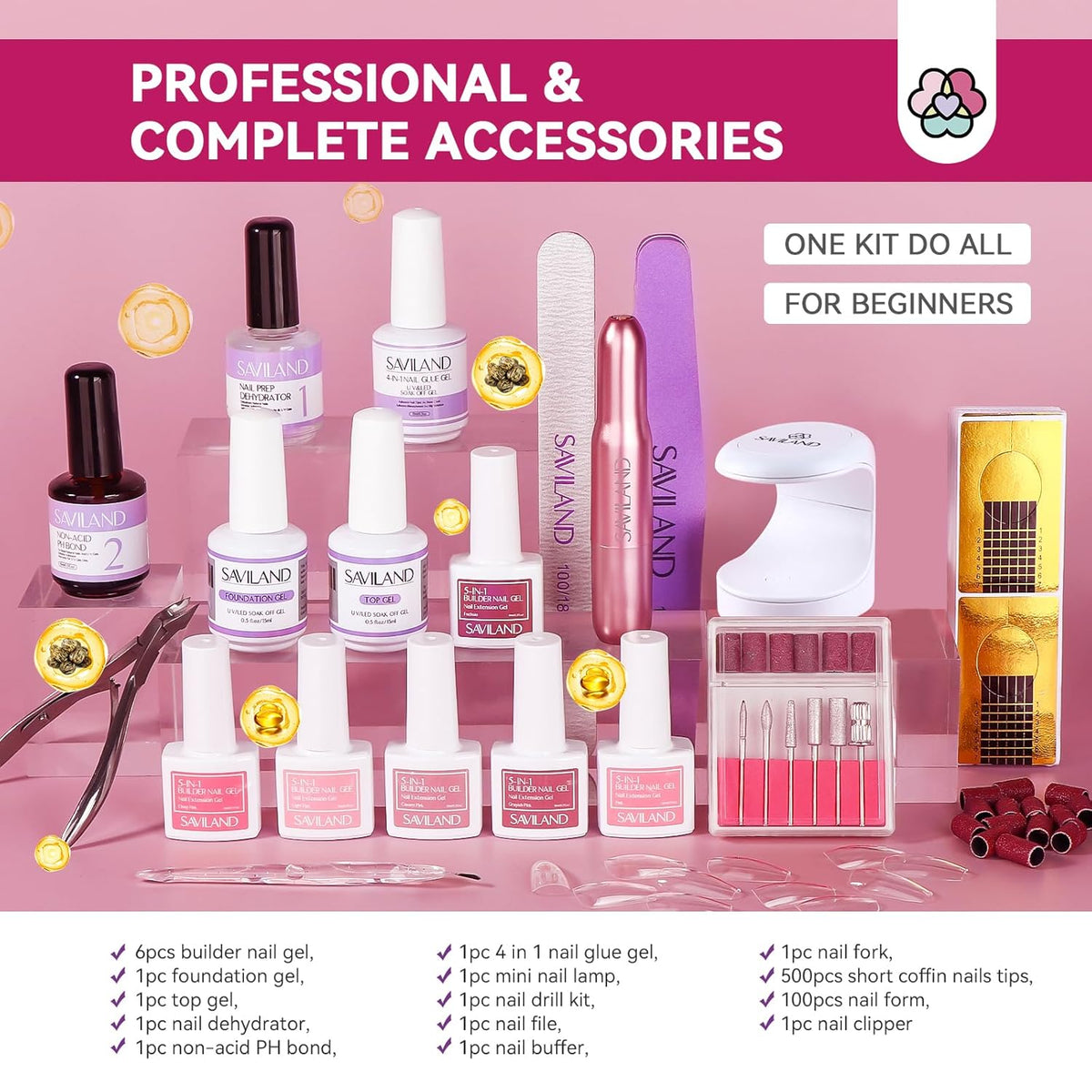 SAVILAND Builder Nail Gel Kit with Nail Drill: Castor Oil Vitamin E Builder Nail Gel in a Bottle 6